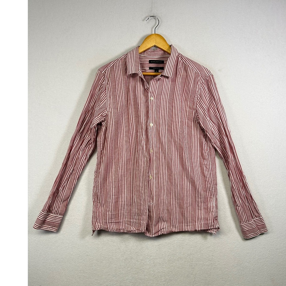 Nautical Banana Republic Button Down Shirt Mens Medium Striped Untucked Slim Fit